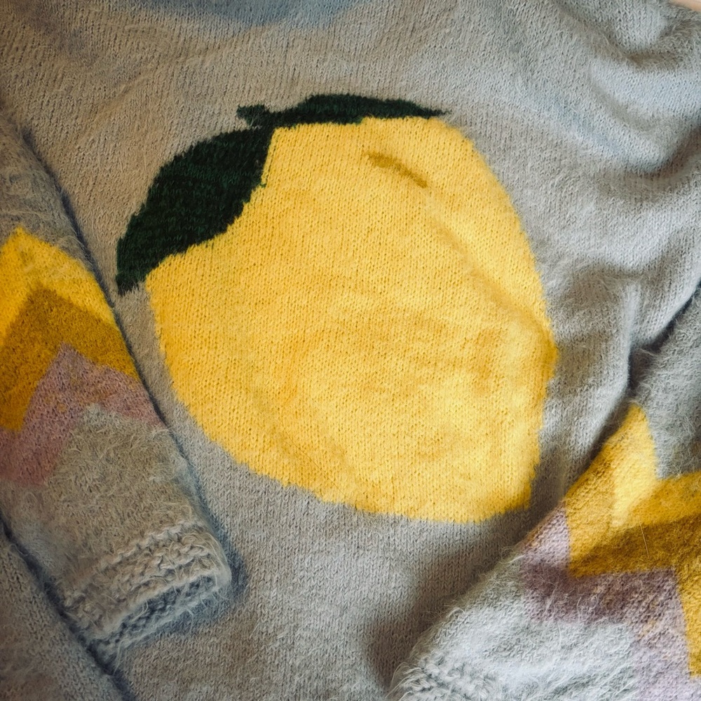 Free People Lemon Graphic Sweater - Yellow and Blue